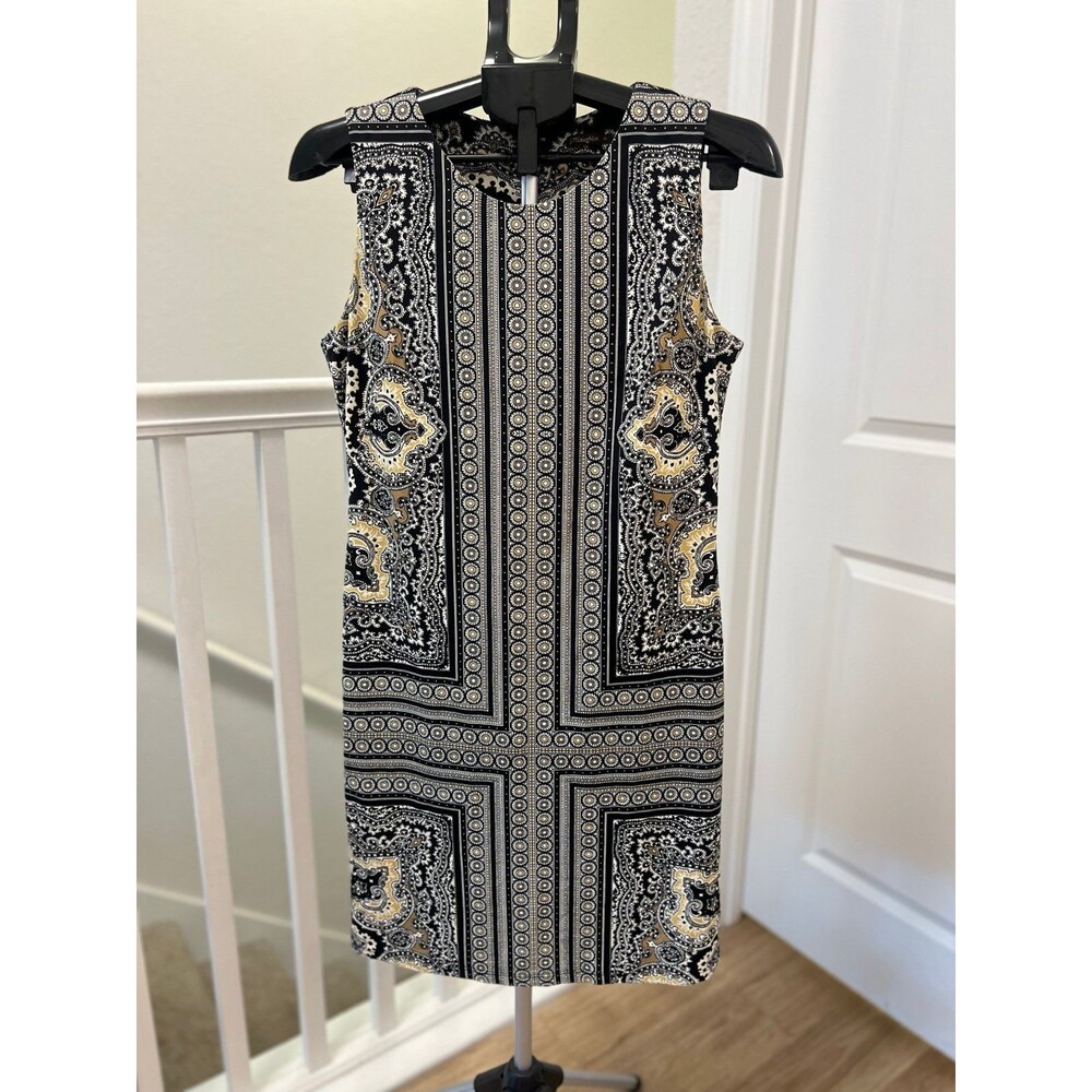 J. McLaughlin Black & Tan Patterned Dress in Great Condition! Size Medium - Picture 5 of 11